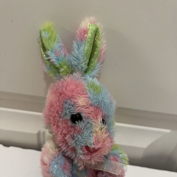 Tom's Toy International Bunny Rabbit Plush Tie Dye Pink Blue Green 7" Stuff Toy - Picture 2 of 9